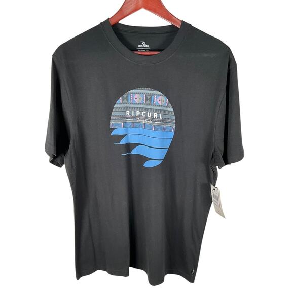 Rip Curl NWT Black T-Shirt Relaxed Fit Size Medium Sun Tribal Logo 100% Cotton - Picture 1 of 8